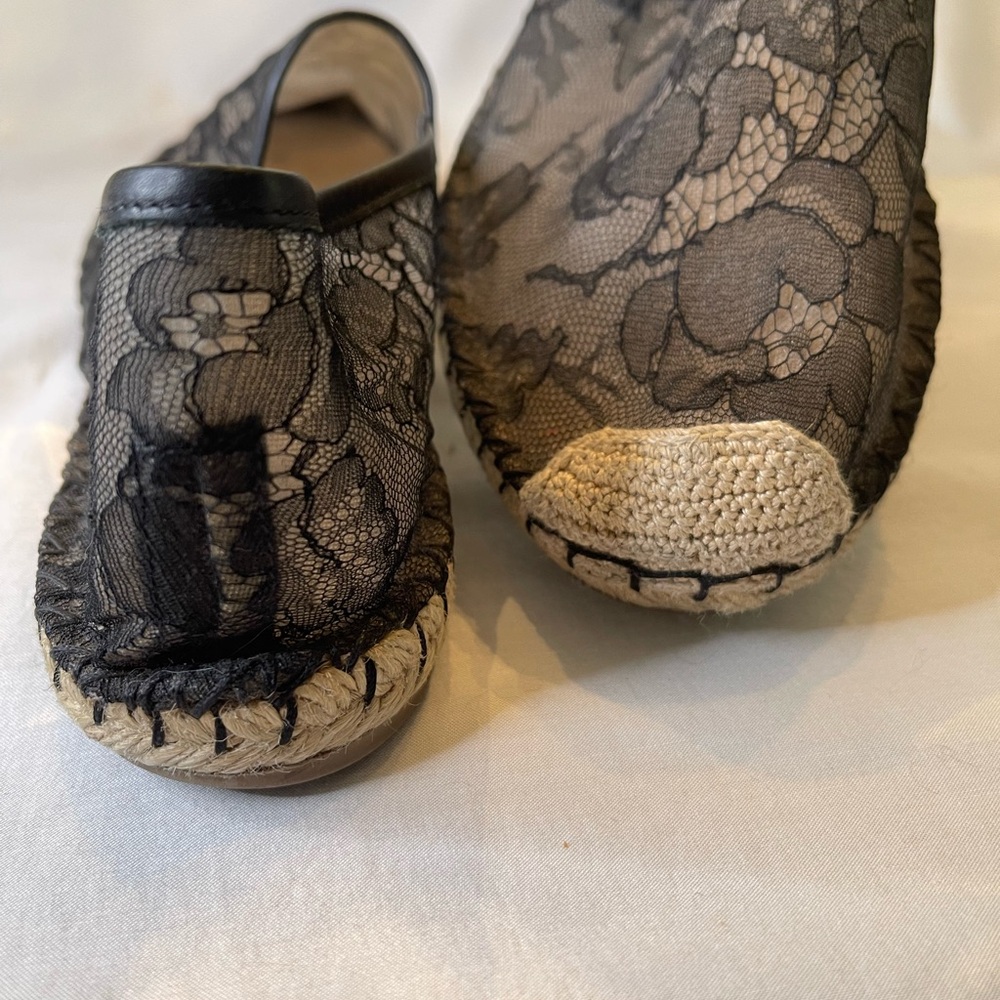 Valentino Garvani Lace Pattern Leather Trim Embellishment Espadrilles - Picture 4 of 8